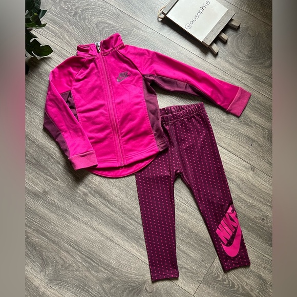 Nike Kids’ Full Zip Fuchsia Maroon Jacket and Polka Dot Leggings Matching Set 2T - Picture 3 of 9
